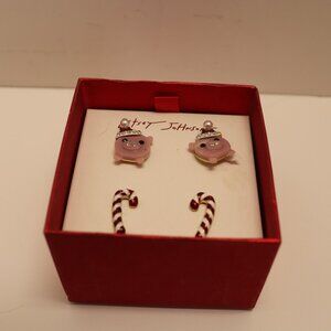 Betsey Johnson Pink Fish and Candy Cane Earrings